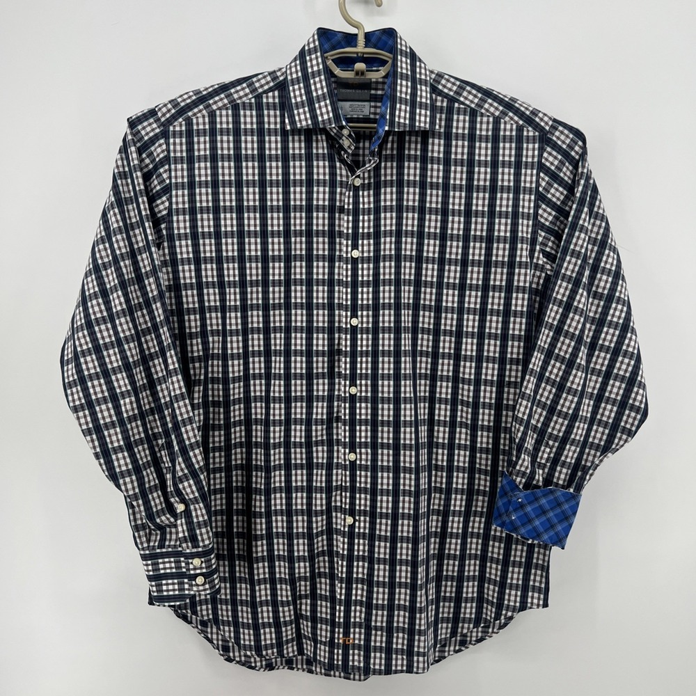 Thomas Dean TD Long Sleeve Cotton Multi Plaid Flip Cuff Shirt Men's Large